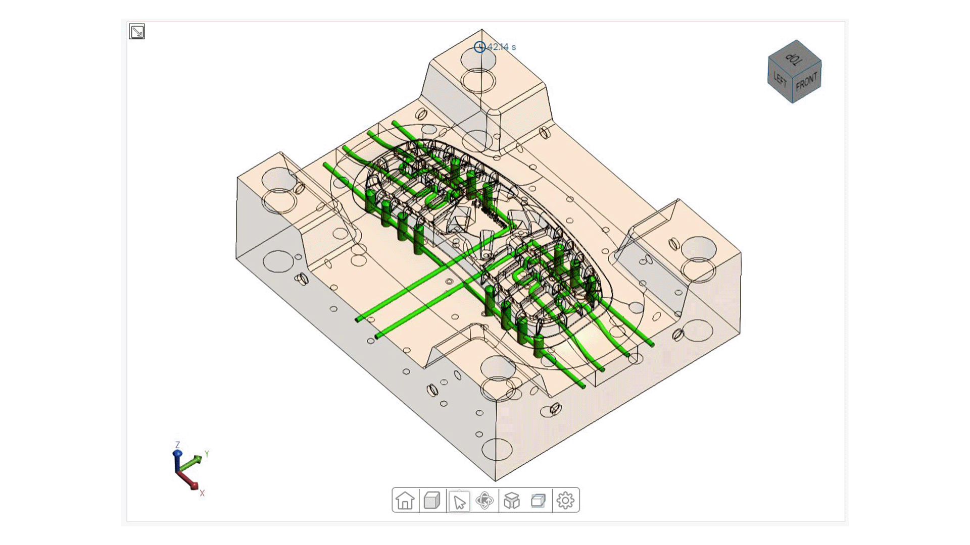 Output from the GPU Thermal solver showing freeze time of a plastic part
