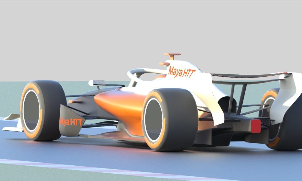 Rear render of an F1 car