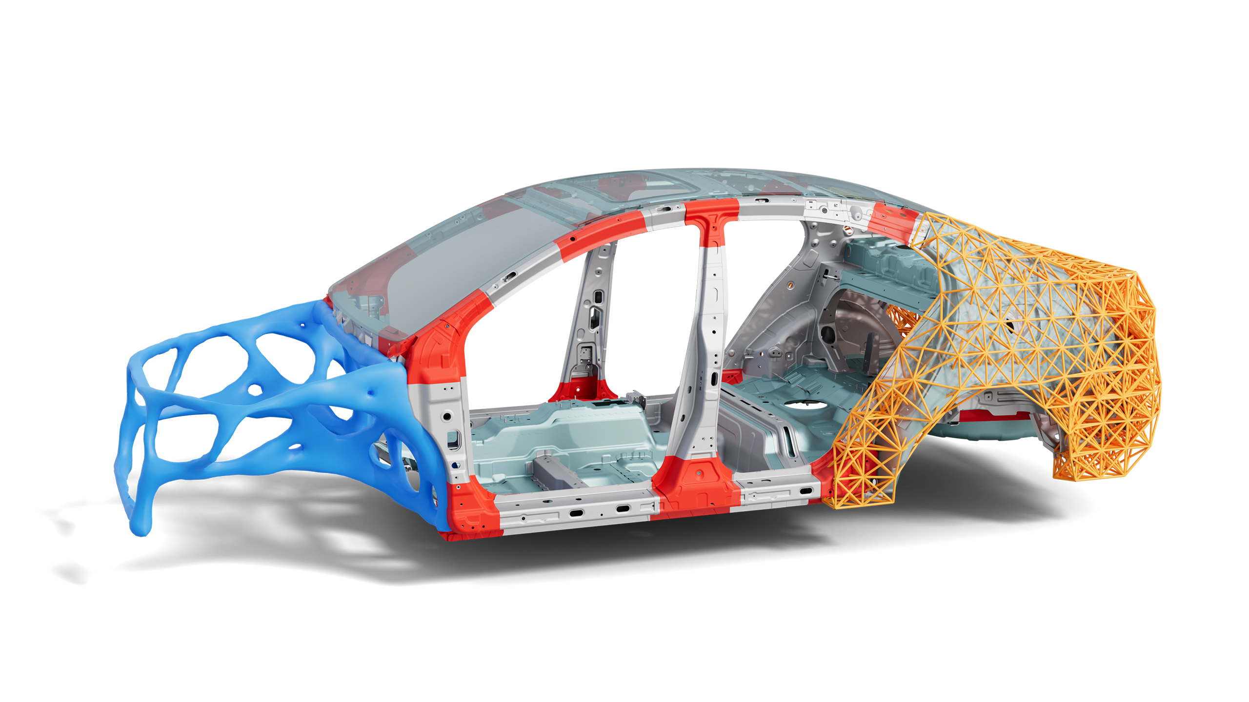 Rendering of a car frame in Altair HyperMesh