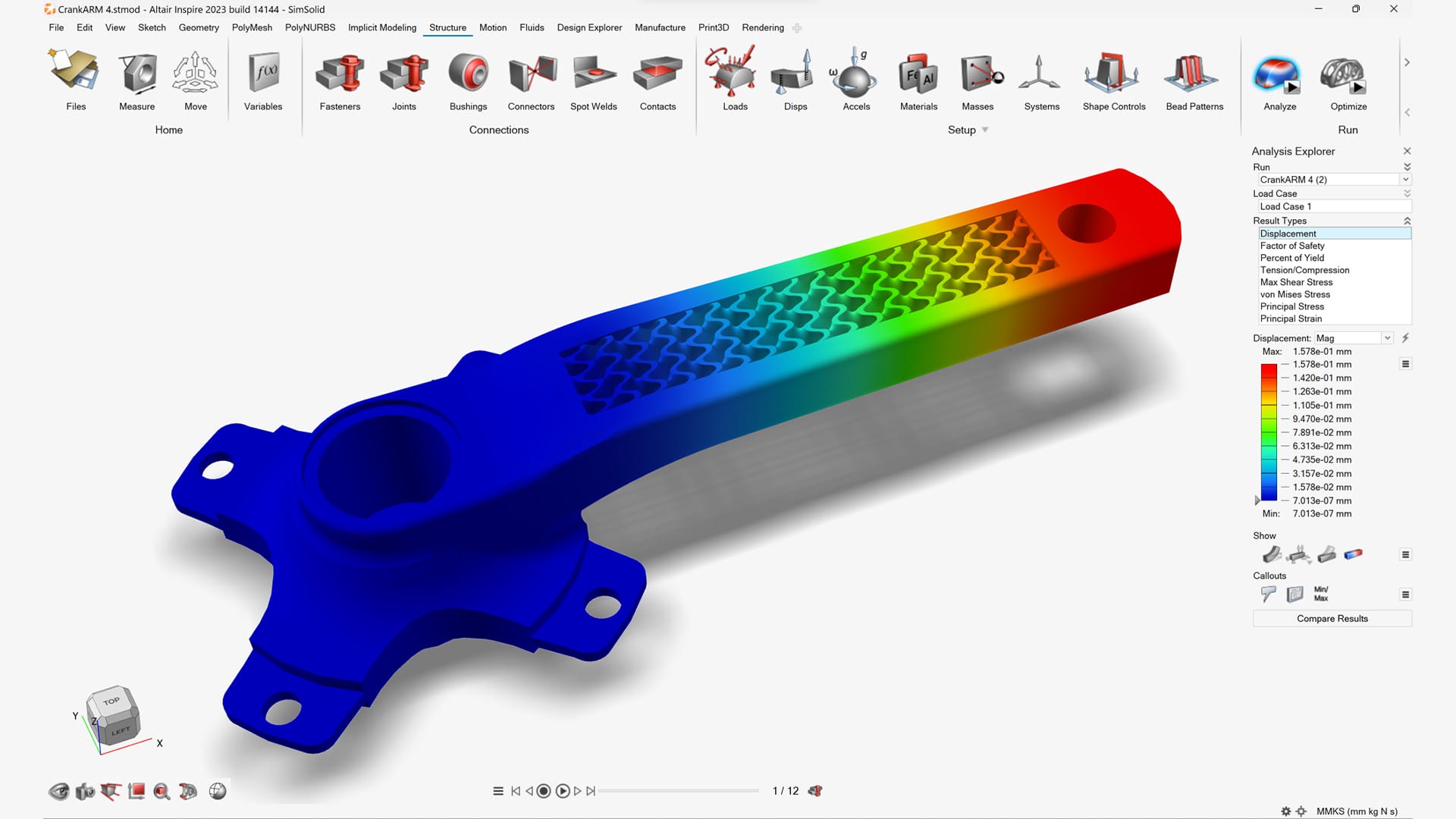Analysis of a crank using Altair Inspire