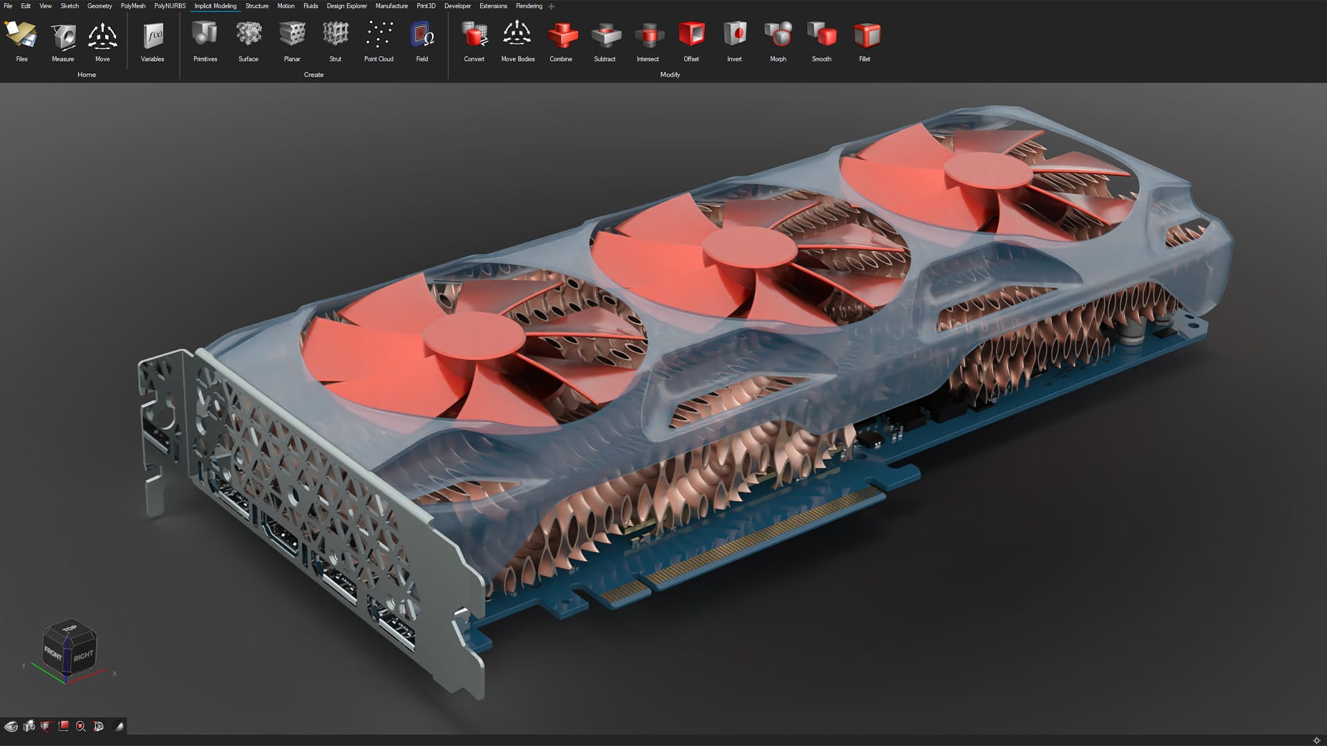 Rendering of a GPU model inside Altair Inspire