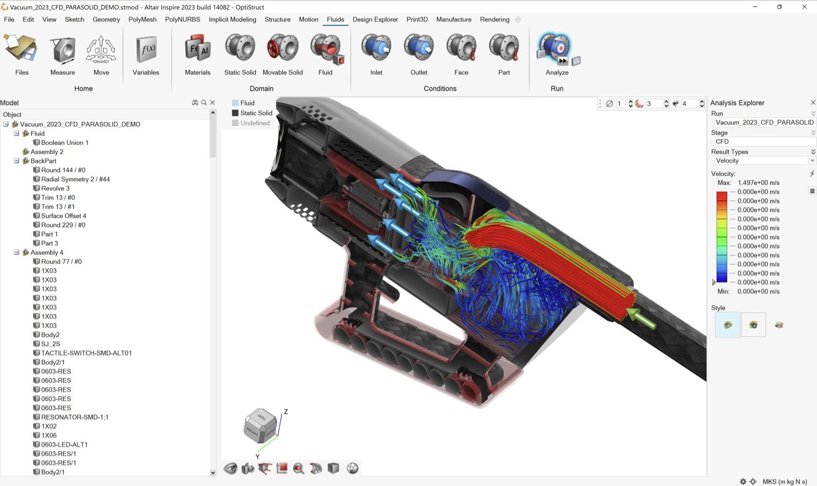 CFD analysis of a vacuum inside of Altair Inspire