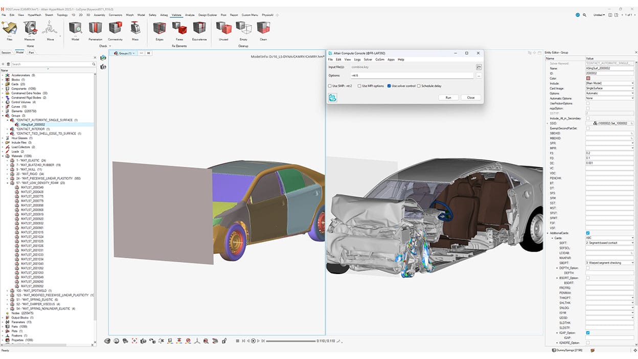 Car crash simulation with Altair Radioss