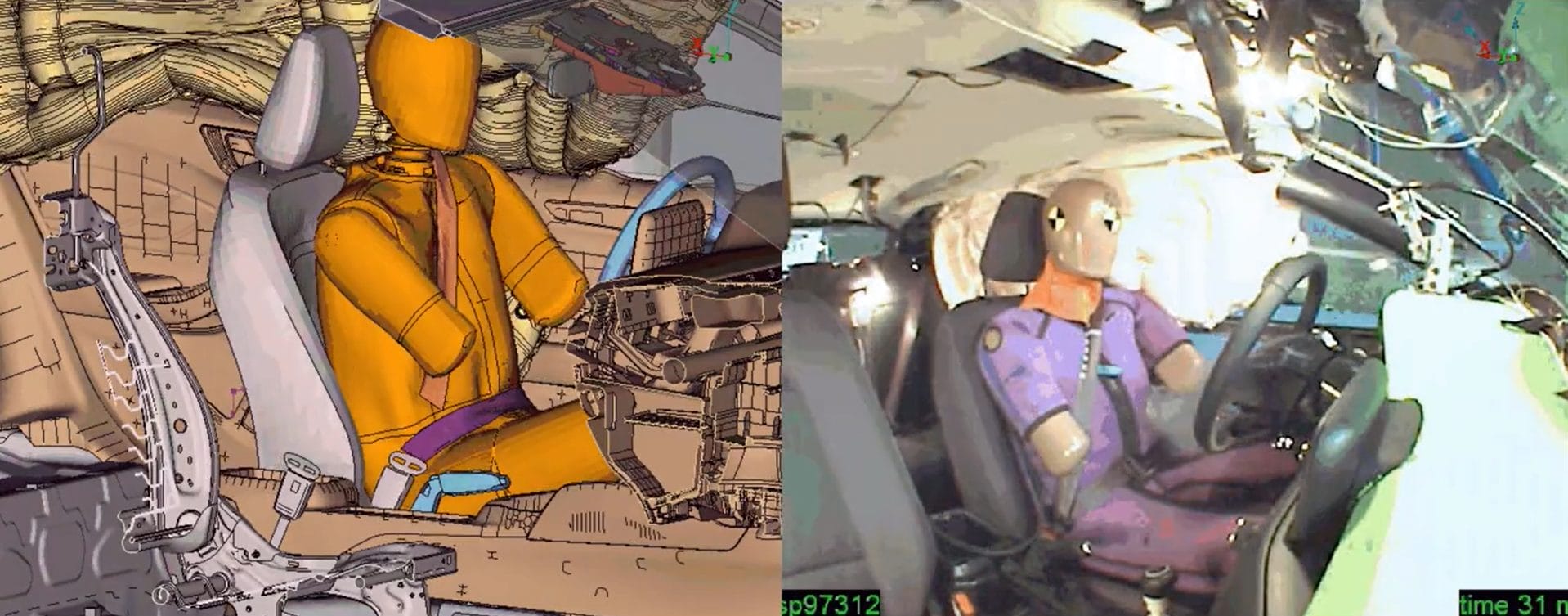 Car crash simulation in Altair Radioss vs test dummy case