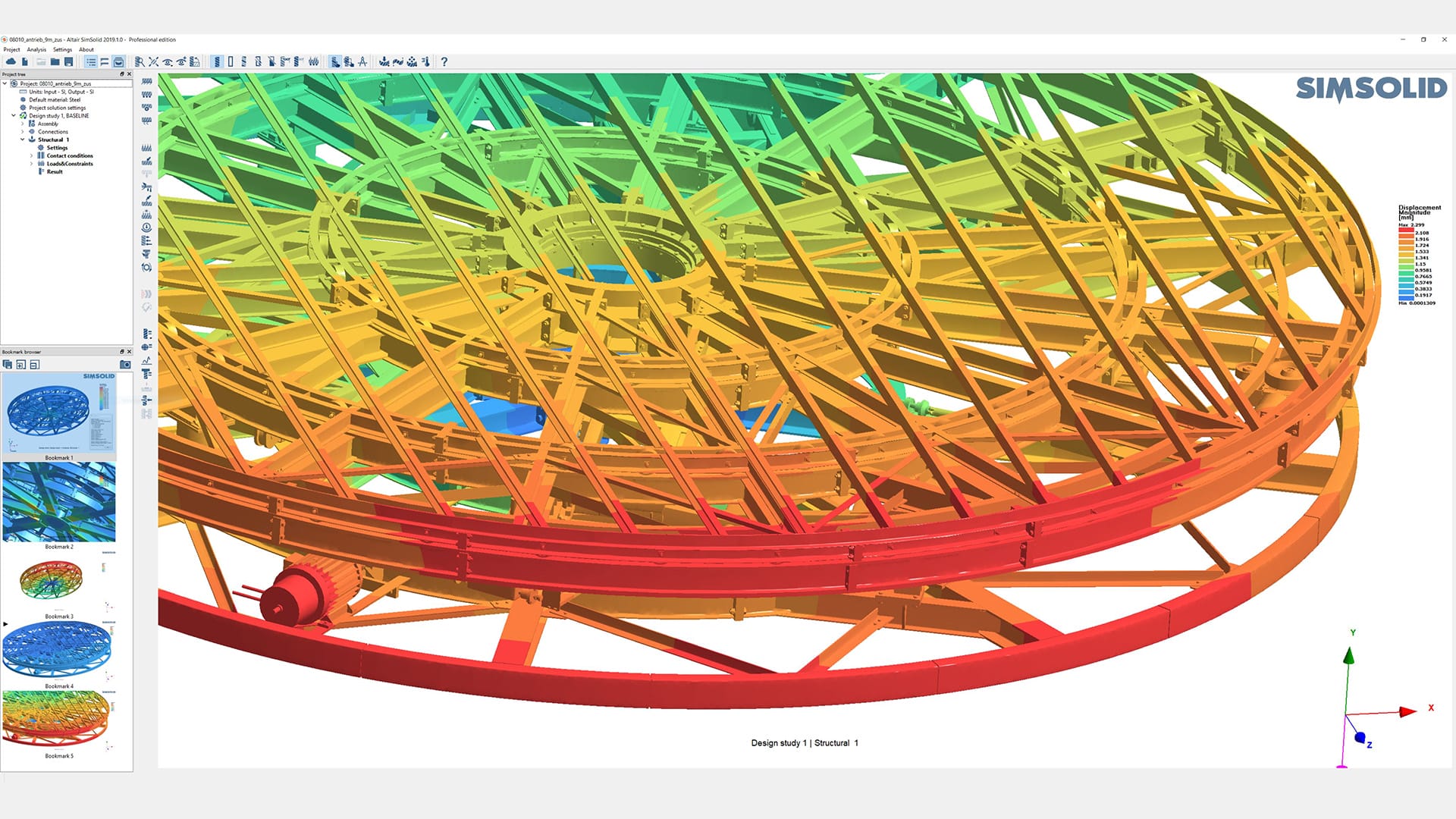 A theater stage analysis in Altair SimSolid